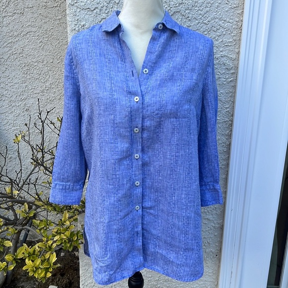 Chico's Chambray Linen Button up Tunic Top Women's Size 0/XS//4-6 - Picture 1 of 9